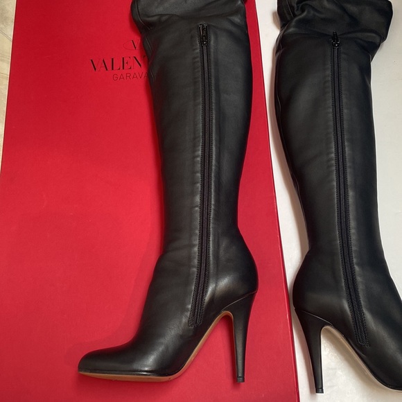 Valentino Thigh High Boots Garvani Over the Knee Black Zip Up Leather Stiletto - Picture 12 of 17